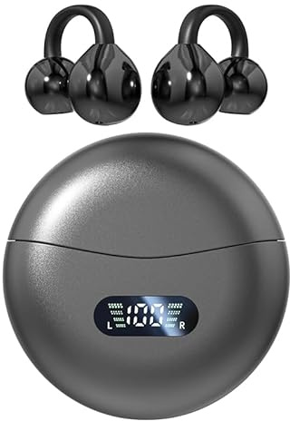vashoy Bluetooth-hörlurar, Bluetooth 5.4 sporthörlurar, uppslukande bas, IPX5 vattentät, digital display LED, öppen typ, lämplig för sport/fitness/löpning (svart)