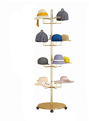 ZLKJHSHOP Présentoir à Chapeaux Moderne et Commercial, Support Rotatif pour Chapeaux de détail avec roulettes, Organisateur Vertical en métal pour Plusieurs Perruques/Casquettes, Supports pour chapea