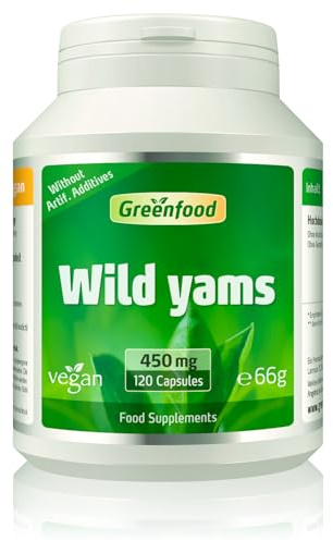 Greenfood Yam Root (Wild Yam), 450 mg, high-dose Extract (min. 20% diosgenin), 120 Capsules - Without Artificial additives. Without Genetic Engineering. Vegetable Capsules,Vegan.