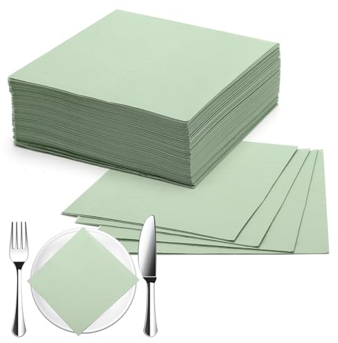 100 Stück Servietten Salbeigrün, Papierservietten 33 x 33 cm, Servietten Grün,Serviettens Eukalyptus Grün, Serviettens Hochzeit, für Hochzeit Abendessen Geburtstag Brautjubiläum Party