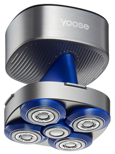 yoose Head Shavers for Bald Men, IPX7 Skin Close Electric Razor for Men (Ergonomic Design, USB-C, 90-Min Usage, 5 Floating Cutting Heads), Intelligent PID Control, Battery Indicator, H5 Silver