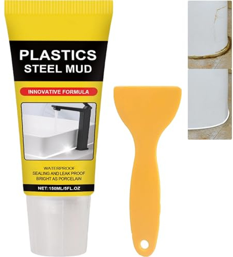 Calfeutrage blanc imperméable multifonctionnel avec grattoir, mastic silicone pour salle de bain, cuisine, évier, douche, forte adhérence, anti-fissures, séchage rapide (1 pièces)