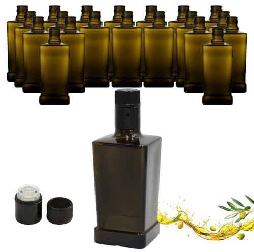 RagStore Set 20 bottiglie King Quadra 500 ml in vetro verde scuro con tappo Guala antifrode nero – per olio extravergine, liquori artigianali, amari e confezioni regalo gourmet