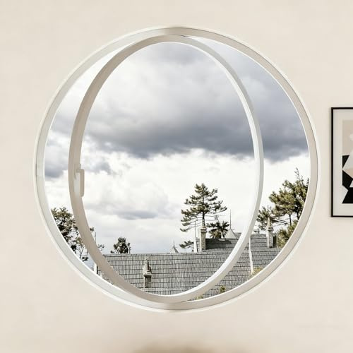 BYJSJY Fenêtre Ronde Encastrée,Fenêtre De Cave,Cadres De Fenêtres,Fenêtre Circulaire Rotative en Verre,Hublot,pour Grenier,Chambre,Idéal for Ventilation & Décoration Intérieure(White,40cm/15.7in)