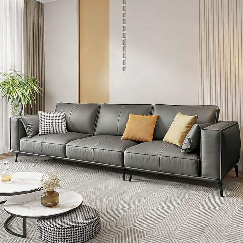 Italiensk modern minimalistisk lädersoffa, massiv träram, rymlig och mjuk soffa, modern stor storlek, lämplig för vardagsrum/kontor/lägenhet.