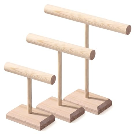 SJDOFU Lot de 3 présentoirs à bijoux en bois en forme de T