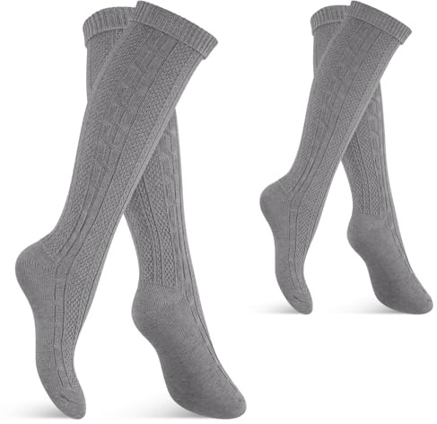 Celodoro Calze Tradizionali al Ginocchio da Donna e Uomo (2 Paia) Calzini per Oktoberfest con Piega, grigio., 35-38