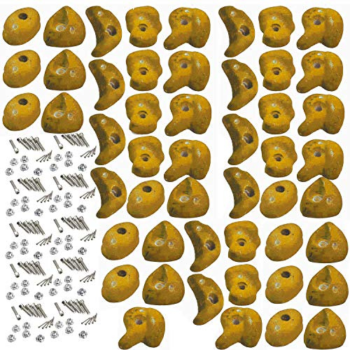 Garden Games 50 Pack of Premium Climbing Holds High Grip Polyresin with Stainless Steel Fixings (Yellow)