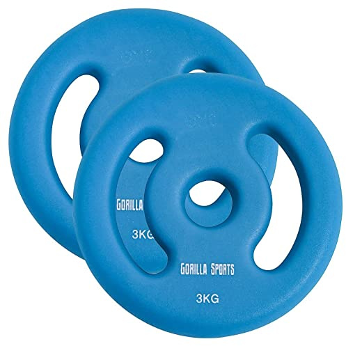 Gorilla Sports® Dischi Pesi - Set di 2, 2x1kg, 2x2kg, 2x3kg, 2x4kg, 2x5kg, Ø 30 mm, Ghisa, Rivestito in Neoprene - Pesi Palestra, Disco Peso, Piastre per Bilanciere e Manubri, Fitness