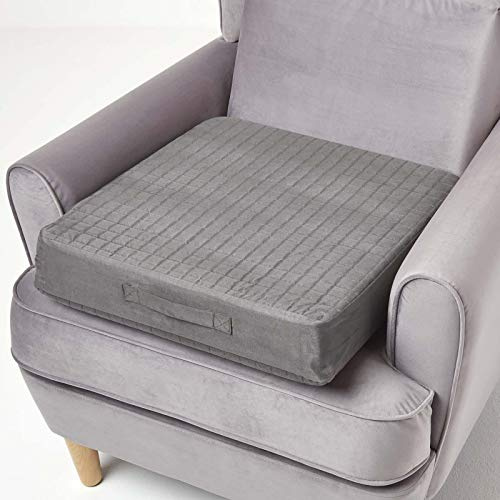 HOMESCAPES Cojín acolchado gris con funda extraíble de 50 cm, cuadrado de 10 cm de profundidad, espuma ortopédica firme, con funda lavable de gamuza sintética suave