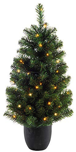 Weihnachtsbaum künstlich mit Beleuchtung 90 cm Topf LED Lichterkette Warmweiß