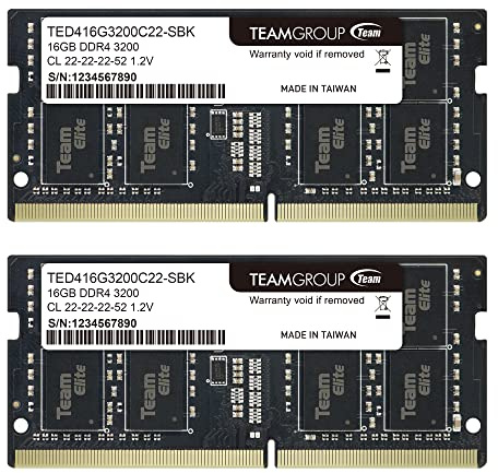 TEAMGROUP Elite DDR4 32GB Kit (2 x 16GB) 3200MHz PC4-25600 CL22 (2933MHz or 2666MHz)Unbuffered Non-ECC 1.2V SODIMM 260-Pin Laptop Notebook PC Computer Memory Module Ram Upgrade - TED432G3200C22DC-S01