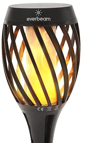 Everbeam P2 Solar Flickering Flame Torch Light - Automatic IP65 Waterproof SolarTiki Lights with A Stunning Realistic Flame & Distinctive Lampshade - Quick NoTool Installation - 2 Pack