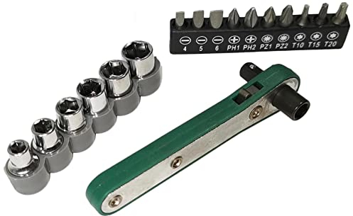 Red Loon Fahrradwerkzeug - Werkzeugset - Multifunktionswerkzeug Bike - Tool 17tlg - Mini Ratsche - Umschaltknarre - Bit Nuss Set - Fahrrad Multitool