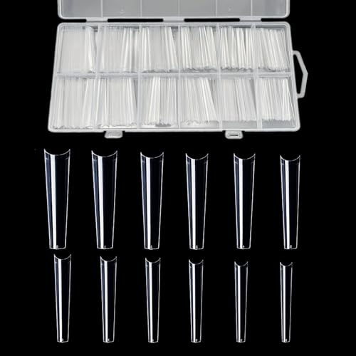JZK 240x XXXL Clear Half Cover Extra Long Coffin Nail Tips For Acrylic Extensions, No C Curve False Nail Tips Long For Gel And Acrylic Nails, 3XL Finger Nail Extension Tips