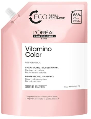 L'Oréal Professionnel, Shampoing Fixateur de couleur, Eco-Recharge, Cheveux Colorés & Méchés en Manque d'Éclat, Anti Oxydant, Prolonge & Sublime la Couleur, Douceur & Brillance, Vitamino Color, 1500ml