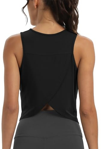 Mippo Crop Workout Tops for Women High Neck Tank Tops Muscle Tank Athleitc Gym Shirts Exercise Sports Shirts Black M