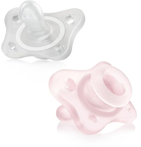 Chicco PhysioForma Ciuccio in Silicone 0-2 Mesi, 2 Pezzi, Set Gommottini 0-2 Mesi, Supportano la Respirazione Fisiologica e Favoriscono il Corretto Sviluppo della Bocca, Morbidi e Resistenti, Rosa