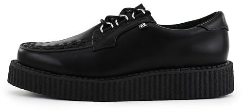 T.U.K Anarchic Creeper by Zapatos de Cuero para Hombres y Mujeres - Color Black Leather - Gothic to Punkrock - Brothel Creepers - Zapatos de cuña con Cordones - Talla EU46