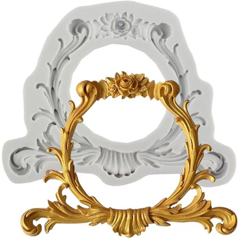 MINFEIDMS Baroque Frame Fondant Moulds Picture Frames Silicone Moulds Vintage Mirror Photo Frame Chocolate Moulds for Sugar Cake Decorating Cupcake Topper Gum Paste Candy Polymer Clay