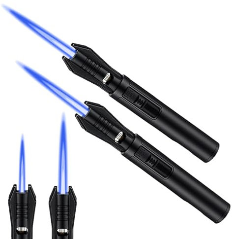 2 Stück 13,6cm Sturmfeuerzeug Jetflamme, Gas Nachfüllbar Jetflamme Feuerzeug, Winddicht Langes Stabfeuerzeug, Jet Feuerzeug für Kerzen, Küche, Camping, Kamin (Verkauft ohne Butangas)