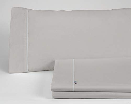 Juego de sábanas liso color plomo - Cama de 150 (3 piezas) -50% algodón / 50% poliéster - 144 hilos. Gramage: 115