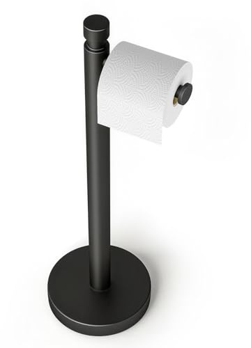 YUMORE Toilet Paper Holder Stand, 4.4lbs Heavy Duty Stainless Steel Free Standing Bathroom Tissue Roll Holder, Matte Black