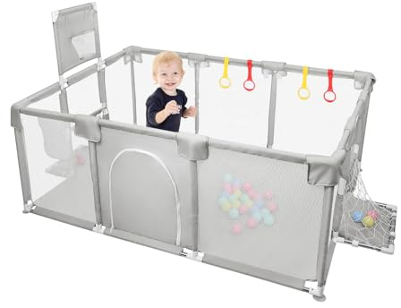 Parque Infantil Bebé, Alfombra de Juegos, Plegable, Malla Transpirable, Corralito Bebé, Con Malla Transpirable Baby Playpen,180 * 120 * 66 cm - Gris claro