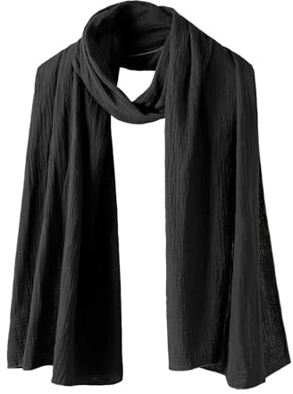 Bbonlinedress scarf dam bomullshandduk halsduk eleganta halsdukar stola axelväska multifunktionell halsduk sjal muslinduk 190 x 65 cm, svart, En Storlek