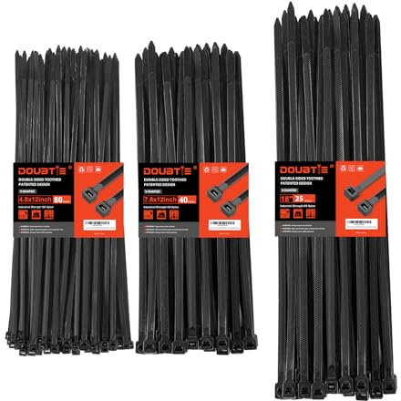 Zip Ties Heavy Duty ，12+12+18 Inch V-Shaped Toothed Double Sided Assorted Size With 200 LBS Tensile Strength Cable Wire Ties Adjustable More Durable Nylon Tie Wraps for Indoor Outdoor（150 Pack）