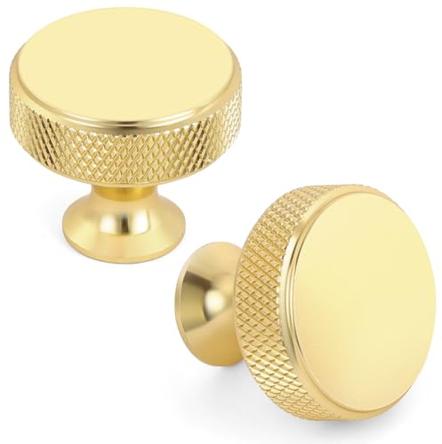 OSDUE 10 Pezzi Pomelli Dorato per Cassetti,30.5mm Pomolo per Mobili Rotondo Pomelli per mobili in Alluminio Manopole Cassetti con Viti per Porte Cucina Armadietti Bagno