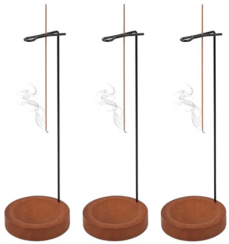 3 Pcs Porte encens Baton en Bois, Support encens Baton inversé Cone, Porte-encensoir en métal pour Yoga, méditation, Bureau et décoration intérieure