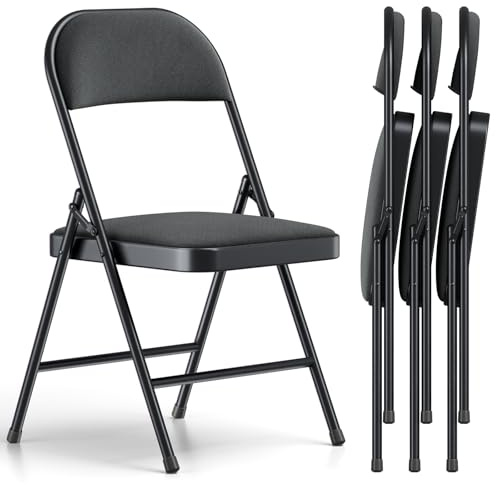 MAKE CHANGES 4 Pack Folding Chairs, Fabric Padded Folding Dining Chairs with Cushion Seat & Back, Indoor Outdoor Folding Chair Set for Home Office, Parties, Events, Wedding, Extra Guest Seating