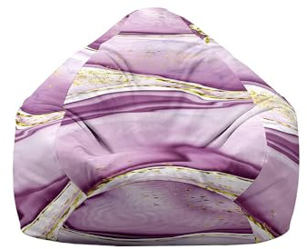 Hiseng 3D Mármol Funda de puf, Sillón de Pera sin Relleno,Sofa Puff Gaming Salon Funda Moderno Sin Relleno para Niños y Adultos, Bean Bag con Asa para Salón, Dormitorio (Morado,90x110cm)
