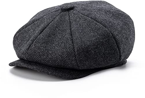 BOTVELA Men's Newsboy Flat Cap 100% Cotton Gatsby Ivy Golf Cabbie Hat (Black, 7 5/8)