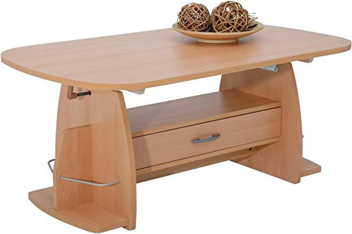 Hela Couchtisch Tobias II | höhenverstellbar | Buche Nachbildung | Schubkasten B/T/H 107x67x50-60cm
