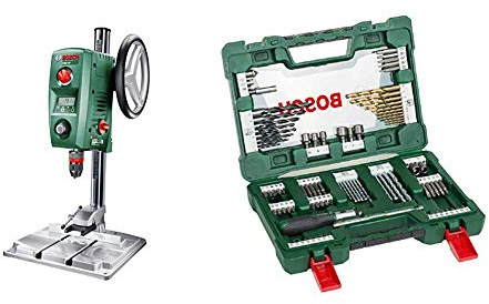 Bosch PBD 40 - Taladro de columna (710 W, caja de cartón) + Bosch V-Line Titanio - Maletín de 91 unidades para taladrar y atornillar