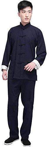 G-LIKE Kung Fu Herren Anzug - Traditionelle Chinesische Kampfkunst Tai Chi Qigong Wing Chun Shaolin Wushu Lange Ärmel Training Freizeit Kleidung Uniform Jacke Hose (Marineblau, XL)