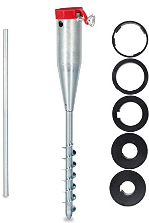 Relaxdays 10x Picchetto per Ombrellone, Puntale, Avvitamento, Adattatori 25-55 mm, Supporto Parasole, Acciaio, Argento