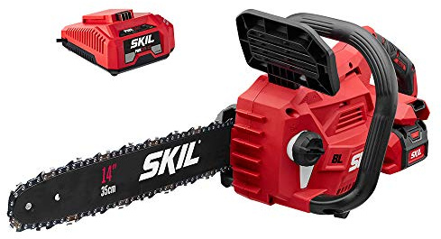 SKIL PWR CORE 40 Brushless 40V 14” Lightweight Chainsaw Kit with Tool-free Chain Tension & Auto Lubrication, Includes 2.5Ah Battery and Auto PWR Jump Charger - CS4555-10