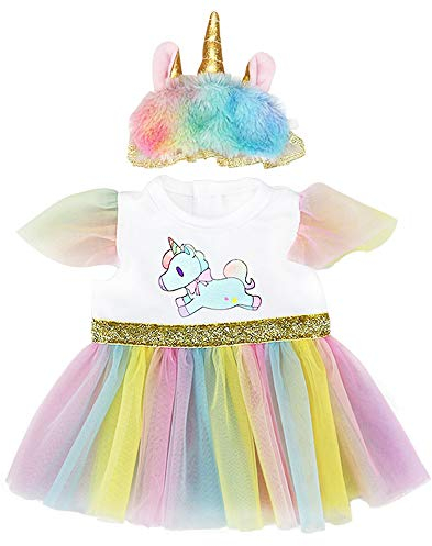 ZWOOS Puppenkleidung für New Born Baby Doll, Einhornkleid mit Stirnband für Puppen 35-43 cm