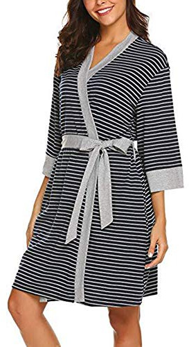 Webuyii Bata de baño para embarazadas y lactancia, 3 en 1, para trabajo, camisón de lactancia, hospital, batas de baño para lactancia, Color negro a rayas., XXL