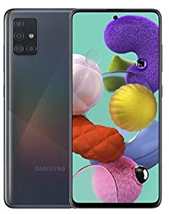 Samsung Galaxy A51 Smartphone, pantalla 6.5 Super AMOLED, 4 cámaras, 128 GB ampliables, 4 GB RAM, batería 4000 mAh, 4G, Dual SIM, Android 10, negro (reacondicionado)}