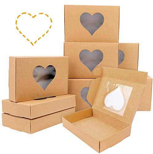 Qpout 12 st kärlekshjärta kraft-godislådor med fönster, 17,8 x 12,9 x 3,3 cm, godis tomma förpackningslådor, babyshower, barn, födelsedag, bröllopsfest, kaka, smycken, små presenter