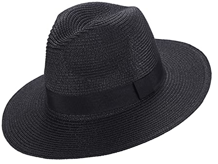EightSpace Women Men Panama Hat, Rollable UV Sun Hat, Wide Brim Straw Hat, Fedora Hat, Beach Summer Hat, Comfortable 50+ Skin-Friendly (Schwarz)