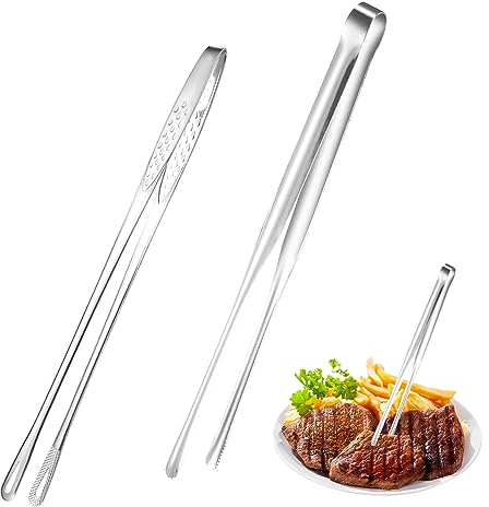 posionks 2 Stück Küchenpinzette Set Kochzange aus Lebensmittelechtem Edelstahl als Bratpinzette Steakpinzette Küchenpinzette Backpinzette oder Fleischpinzette Rutschfester Griff 28cm & 30.5cm