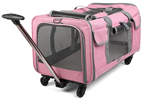 KITCISSL Transportbox Katze Travel Carrier mit Abnehmbarem Universalrad, Hundewagen Hundebuggy Katzentransportbox Haustier Katzenbox Tragetasche Hund Buggy mit Großer Kapazität Träger (Color : Roze)