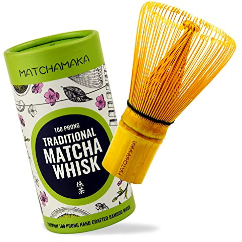 Premium Matcha Green Tea Whisk - 100 Prong - MATCHAMAKA Traditional Japanese Bamboo Whisk - Green Tea, Latte, Ceremonial Powder, Matcha Tea - The Perfect Matcha Ceremony Whisk