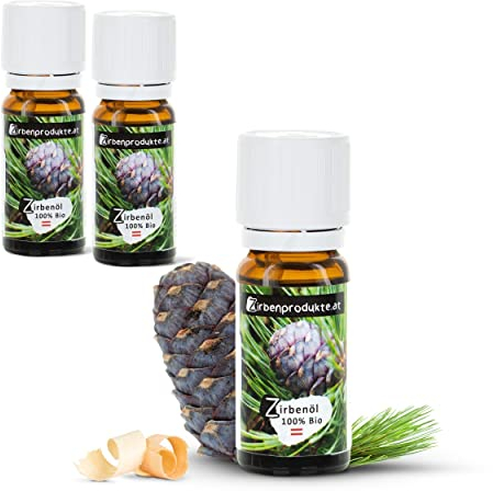 ZIRBELINO Zirbenöl 3x 10 ml - 100% naturrein, BIO zertifiziert, ätherisches Zirbelöl aus Kärnten für Raumduft Diffuser Duftlampe Zirbenwürfel Zirbe Lufterfrischer Aroma Zirbelkiefer Öl Geschenke