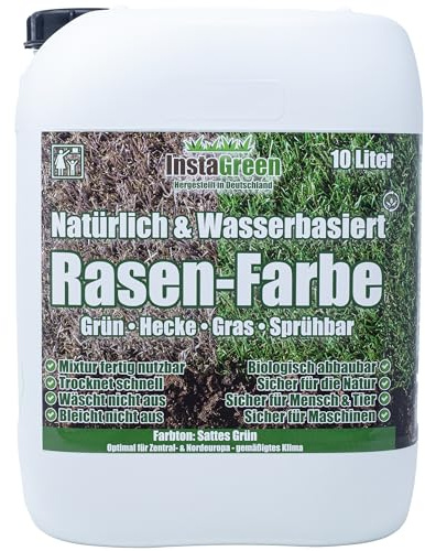 InstaGreen Premium bak- och gräsfärg 10 liter – redo att användas – gräsmatta lack mot gul gräsmatta – naturligt vattenbaserad spraybar biologiskt nedbrytbar